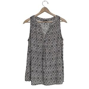 Anne Carson Sleeveless Blouse Top Black White Patterned Size L